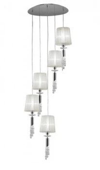 Image of Ceiling Cluster Pendant 5+5 Light E27+G9 Spiral, Polished Chrome with White Shades & Clear Crystal