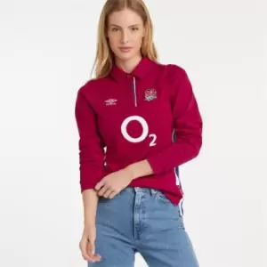 Image of Umbro England Long Sleeve Alternate Classic Rugby Shirt 2021 2022 Womens - Pink