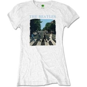 Image of The Beatles - Abbey Road & Logo Womens Large T-Shirt - White
