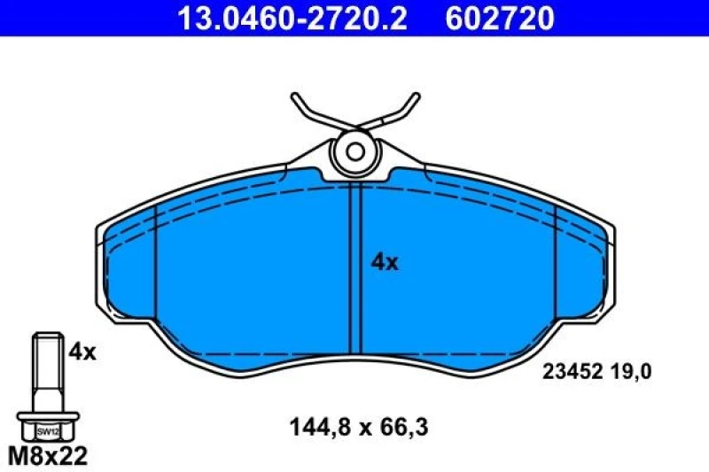 Image of ATE 13.0460-2720.2 Brake pad set excl. wear warning contact, with brake caliper screws Brake Pad Set,disc brake (402)