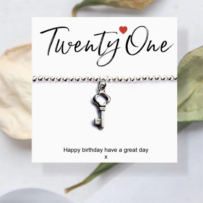 Image of Aye Do Gifts 21st Birthday Beaded Bracelet & Card 611-CD-SBkey Silver female One Size
