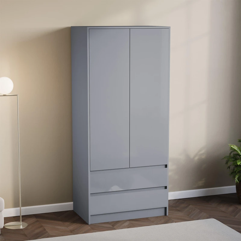 Image of Lassic Glinton High Gloss 2 Door 2 Drawer Wardrobe Grey unisex One Size