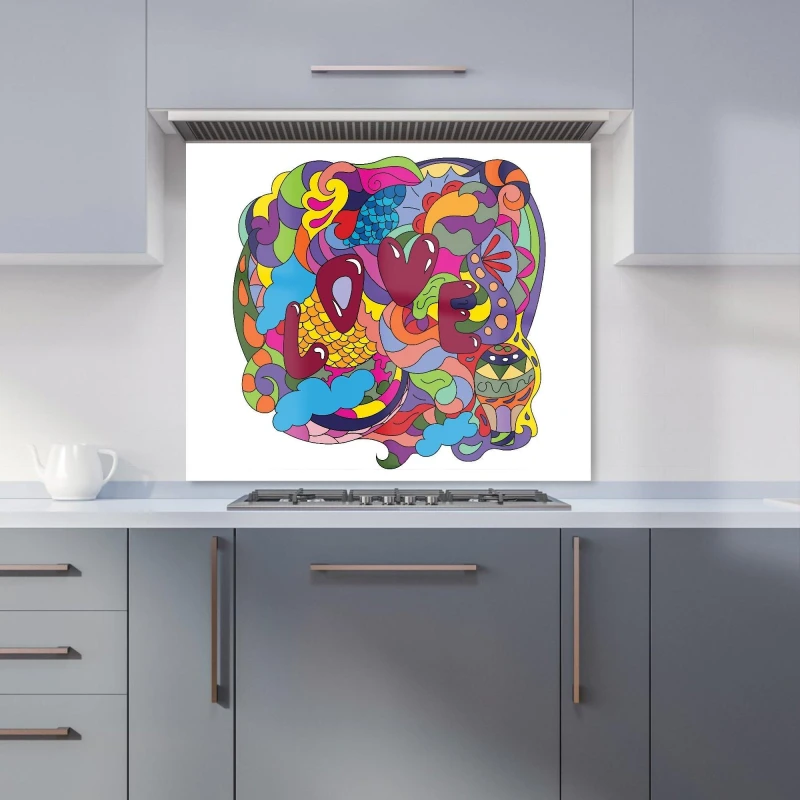Image of Warren Reed - Designer Motley Doodling Love Kitchen Splashback in Red Size: 700mm x 650mm Red Unisex 700mm x 650mm