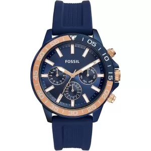 Image of Fossil Men Bannon Three-Hand Date Blue Leather Watch
