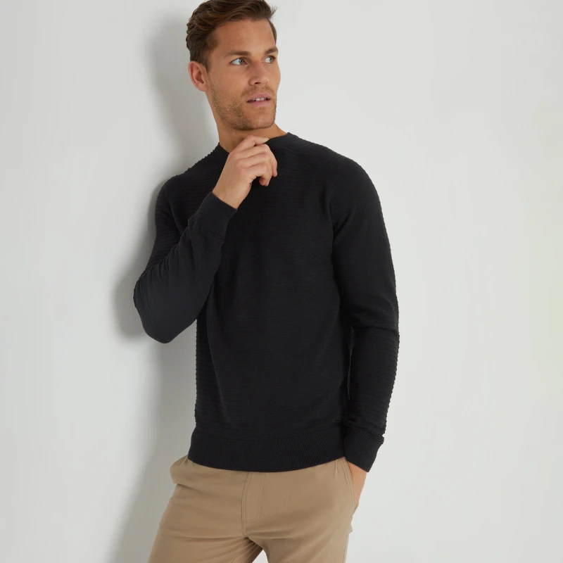 Image of Threadbare Textured Stripe Knitted Crew Neck Jumper - Black M