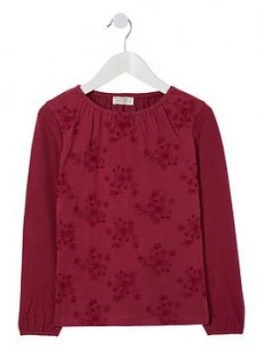 Image of FatFace Girls Long Sleeve Embroidered T-Shirt - Berry, Size Age: 6-7 Years, Women