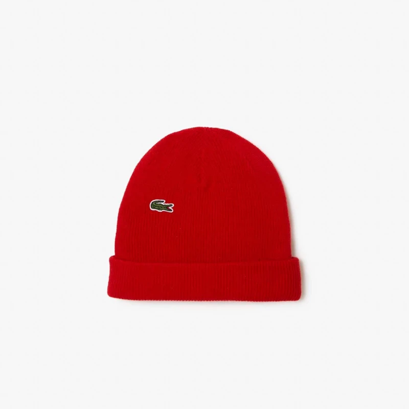 Image of Lacoste Ribbed Wool Beanie - Red Red One Size