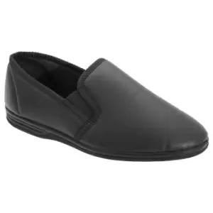 Zedzzz Mens Ivor Grain Upper Twin Gusset Slippers (8 UK) (Black)