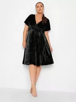 Image of Yours Velvet Wrap Skater Dress, Black, Size 16, Women