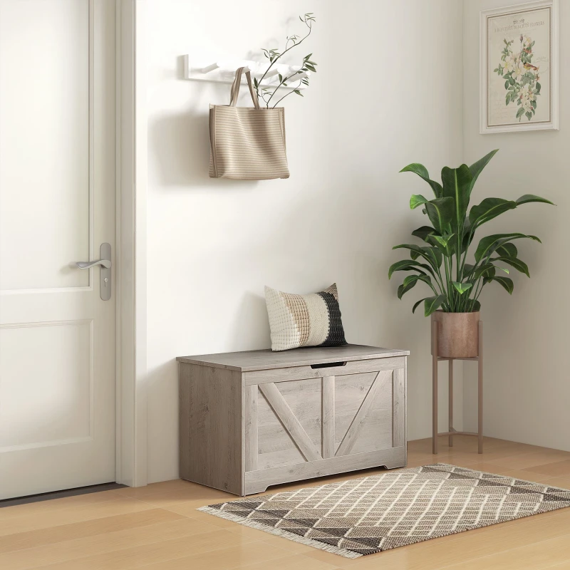 Image of HOMCOM Storage Trunk for Living Room, with Safety Hinges, 80cm, Grey 838-480V80GY