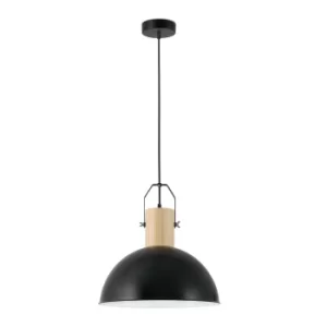 image of Margot 1 Light Dome Ceiling Pendant Black, Wood, E27