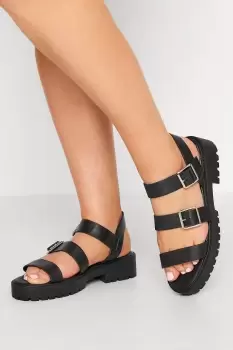 image of Extra Wide Fit Black Chunky Buckle Sandals