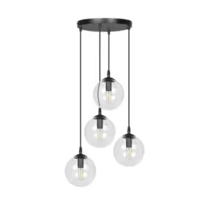 Image of Cosmo Black Globe Cluster Pendant Ceiling Light with Clear Glass Shades, 4x E14