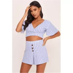 Image of I Saw It First Stripe Button Front Shorts - Blue
