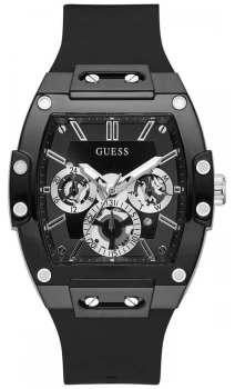 image of Guess Phoenix Mens Black Silicone Strap Black Dial Watch