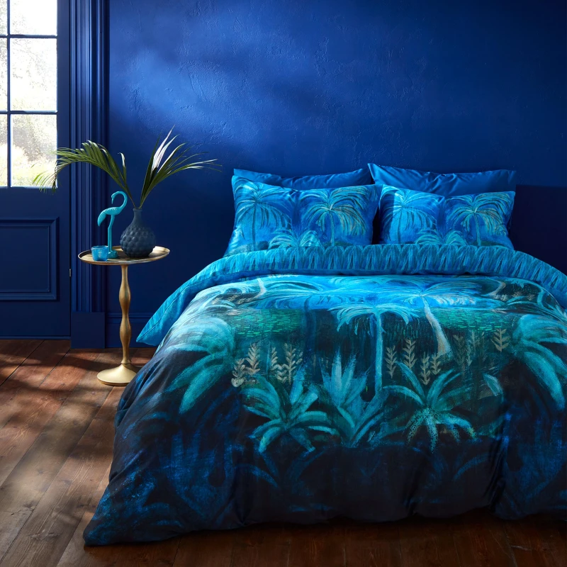 Image of Matthew Williamson Midnight Palms Pure Cotton Duvet Cover Bedding Set Blue
