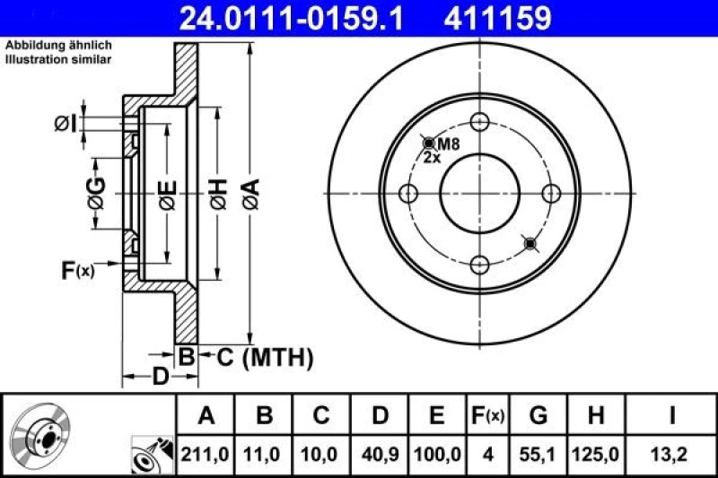 Image of ATE 24.0111-0159.1 Brake disc solid, Coated Brake Disc (82)
