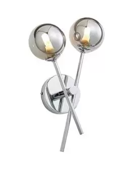 image of Spa Lindos 2 Light Wall Light Smoke Glass and Chrome