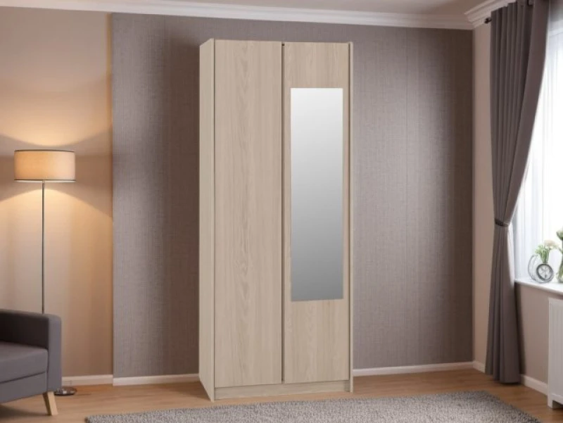 Image of Seconique Paris Smoked Ash 2 Door Mirrored Wardrobe