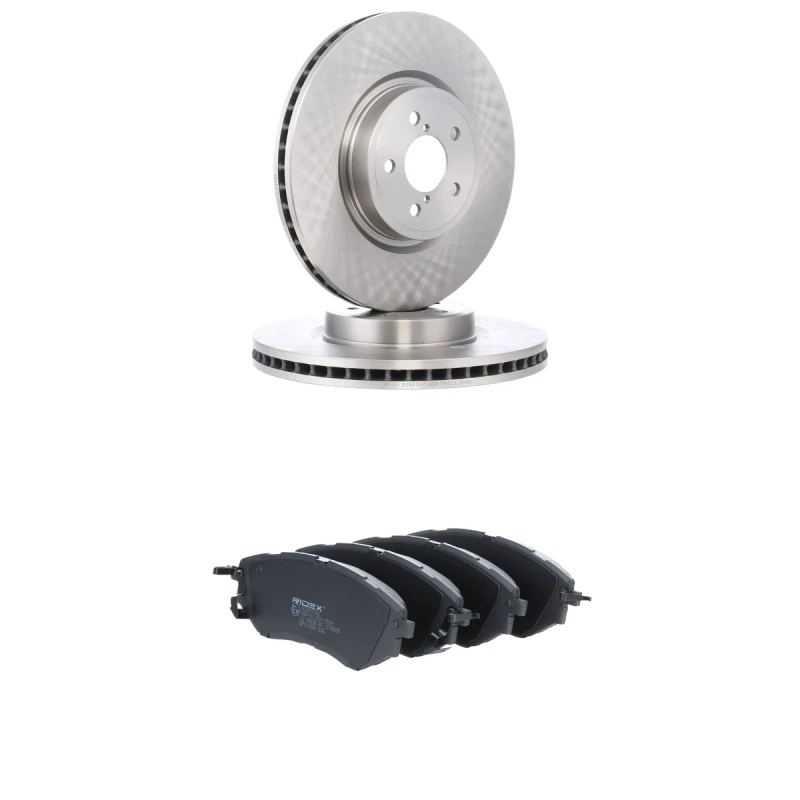 Image of RIDEX 3405B2675 Brake disc and pads set Front Axle, Brake Disc Type: Vented, with acoustic wear warning Brake Set,disc brakes (3405)