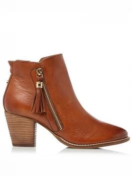 image of Dune Tan Leather 'Profound' Mid Block Heel Ankle Boots - 3