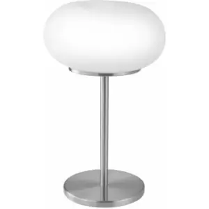 Image of Table Lamp Colour Satin Nickel Shade White Glass Opal Matt Bulb E27 2x60W