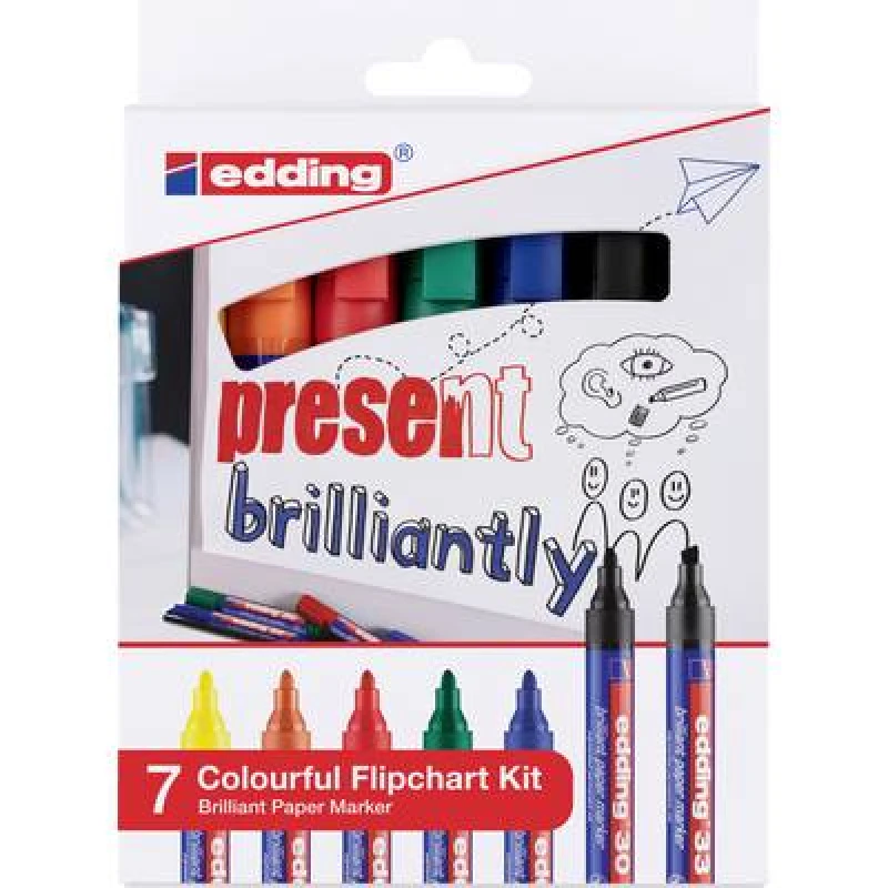 Image of Edding Edding 4-3033-7 Flipchart marker Colourful 1.5 - 3mm Black, Yellow, Orange, Red, Green, Blue 1 Set 4-3033-7