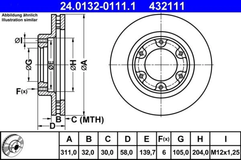 Image of ATE 24.0132-0111.1 Brake disc Vented Brake Disc (82)