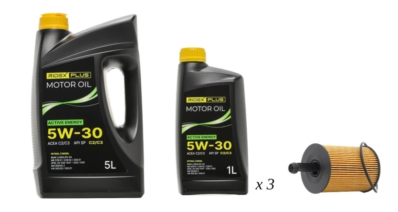Image of RIDEX PLUS 100908O0139P Oil change kit (oil filter + engine oil) Oil change kit (oil filter + engine oil) (100908)
