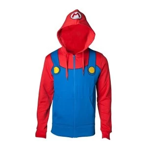 image of Super Mario Bros - Novelty Mario Mens Large Full Length Zipped Hoodie - Multi-colour