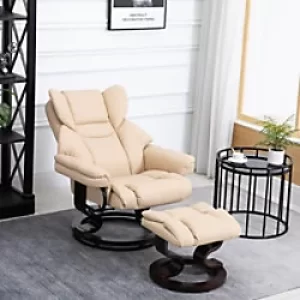 image of HOMCOM PU Leather Padded Manual Reclining Armchair with Footstool Beige