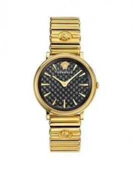 Image of Versace V-Circle Black Dial Gold Stainless Steel Bracelet Ladies Watch