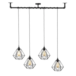 Image of Luiggi Steampunk 4 Way Ceiling Light in Black with Diablo Shades