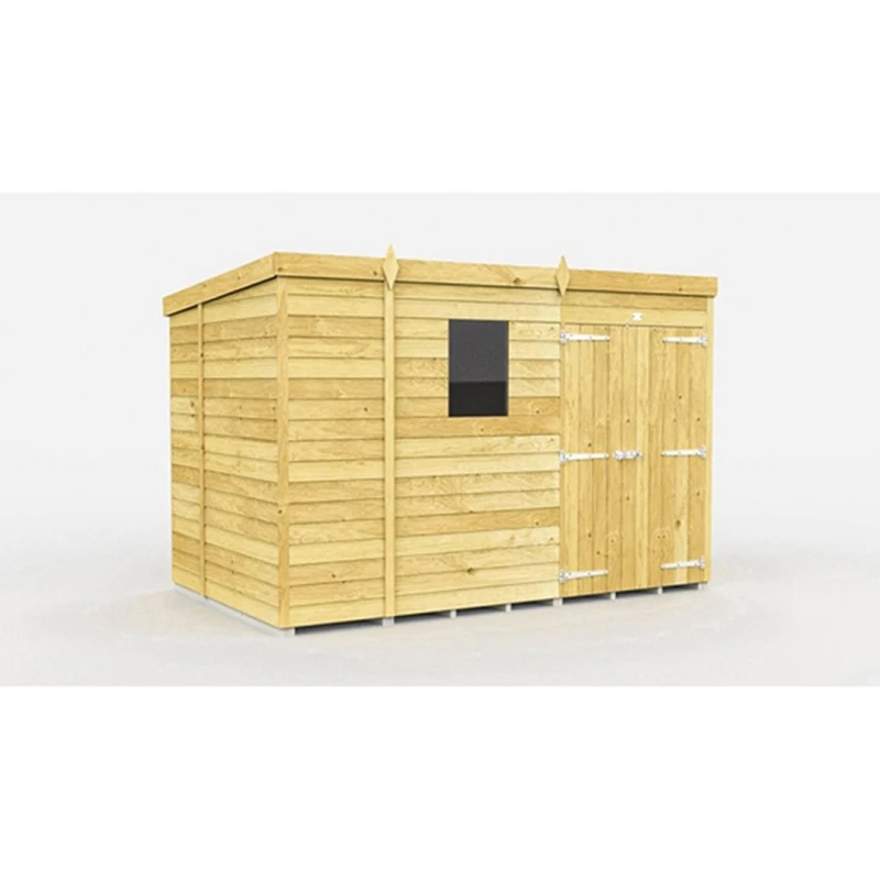 Image of Buttercup Farm 9 x 6 Feet Pent Shed - Double Door W/ Windows - L178 x W276 x H201cm in Brown Brown Unisex
