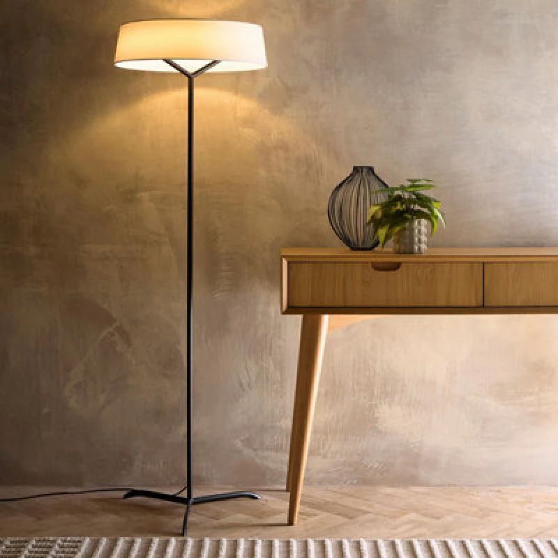 Image of K Living Luna Black LED Floor Lamp With White Shade In A Fabric Taper Finish