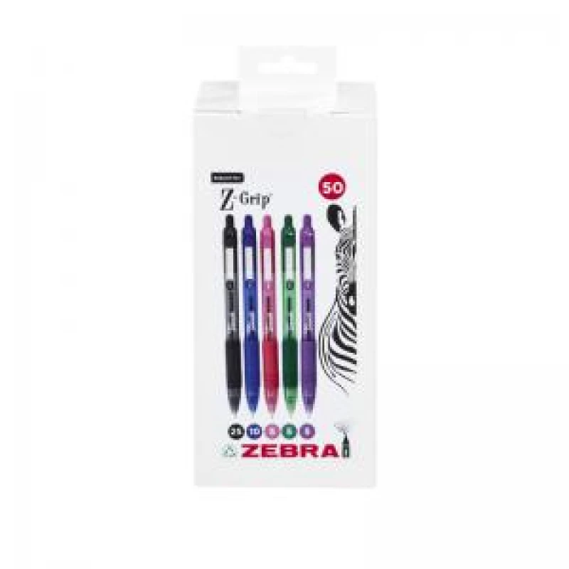 Image of Zebra Z-Grip Smooth Ballpoint Pen 1.0mm Tip Assorted (Pack 50) - 02760