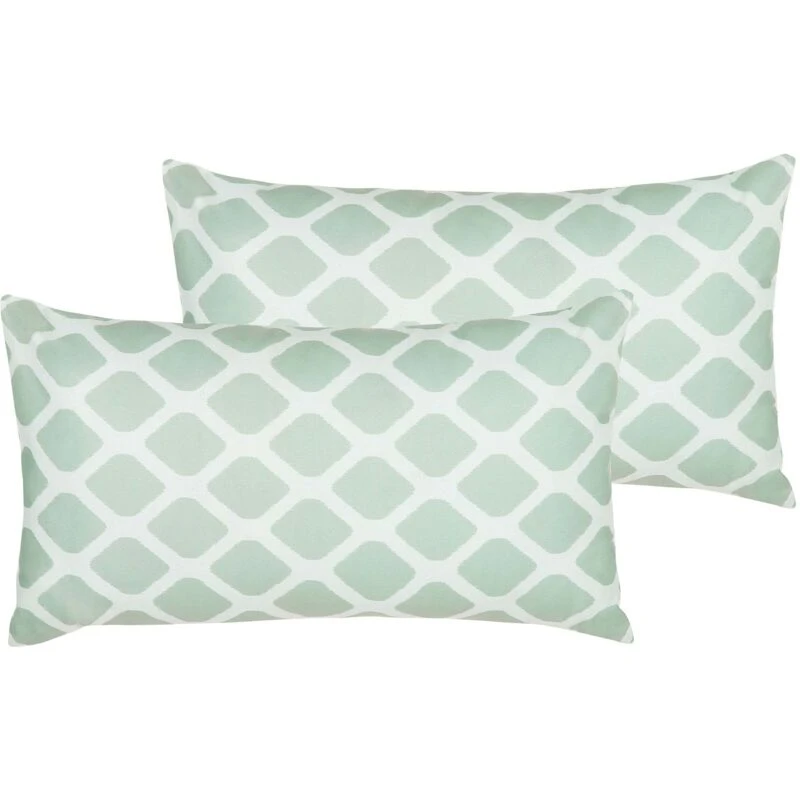 Image of Beliani Set Of 2 Outdoor Cushions Kalamos Geometric Pattern 40 X 70 Cm Mint Green