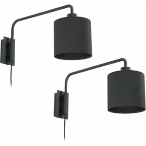 image of Loops - 2 pack Wall Light Colour Black Shade Black Fabric In Line Switch Bulb E27 1x40W