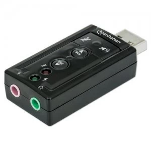 Image of Manhattan USB-A Sound Adapter USB-A to 3.5mm Mic-in and Audio-Out ports 480 Mbps (USB 2.0) 7.1-Channel Virtual 3D Surround Sound Internal Amplifier an