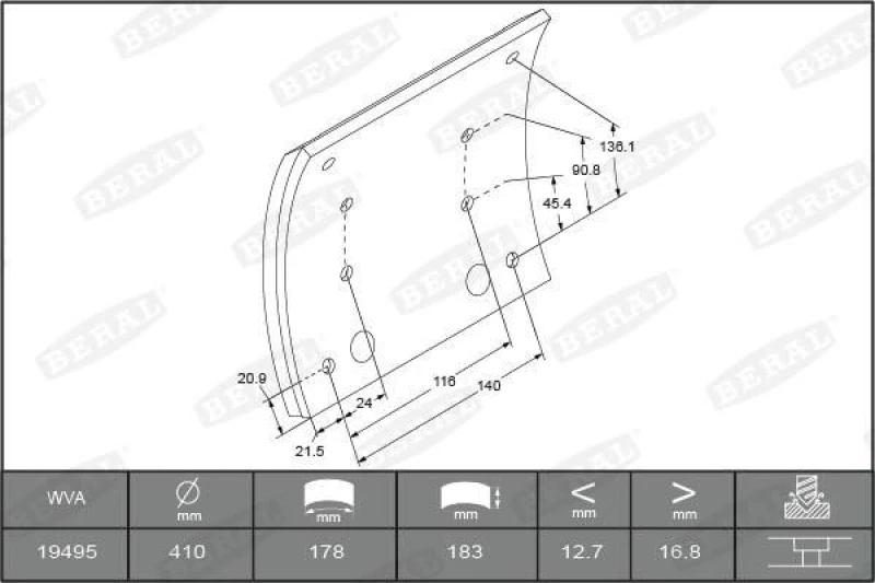 Image of Brake Lining Kit, drum brake BERAL KBL19495.9-1660