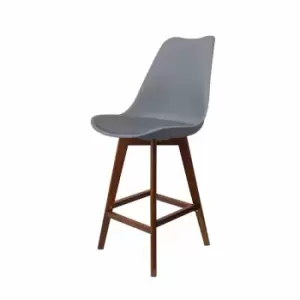 image of Fusion Living Soho Plastic Bar Stool With Dark Wood Legs Dark Grey