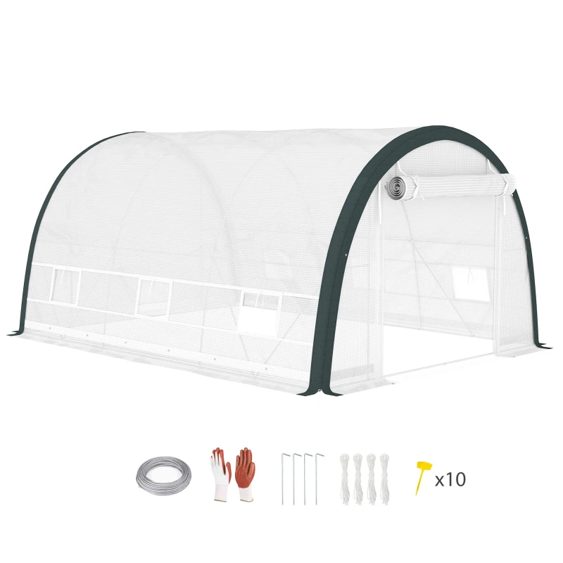 Image of Outsunny Walk-in Tunnel Greenhouse - Upgraded Structure - Mesh Door & Windows - 396cm TJ Hughes White 5061025113316
