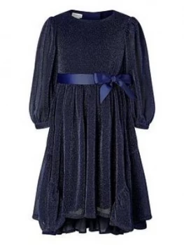 Monsoon Girls Sparkle Long Sleeve Dress - Navy, Size 11 Years, Women