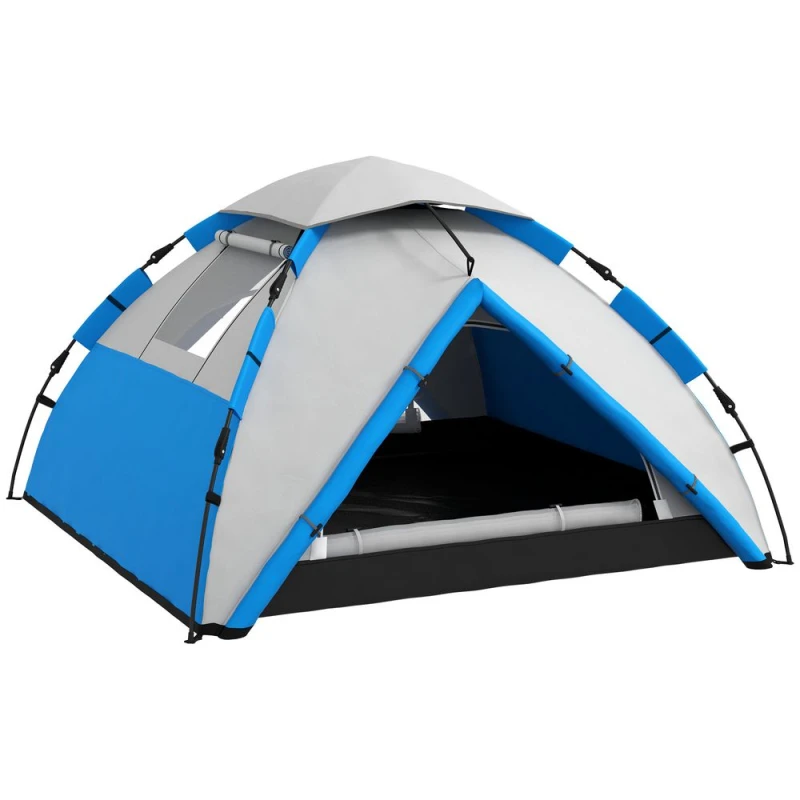 Image of Outsunny 3-4 Man Camping Tent Portable with Bag, Quick Setup Blue