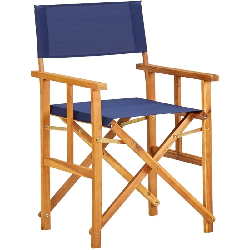 Image of vidaXL Solid Acacia Wood Director's Chairs Blue Folding Dining Patio Chairs