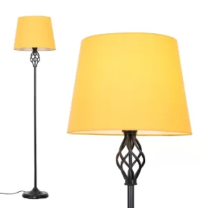 Image of Memphis Black Floor Lamp with Mustard Tapered Shade