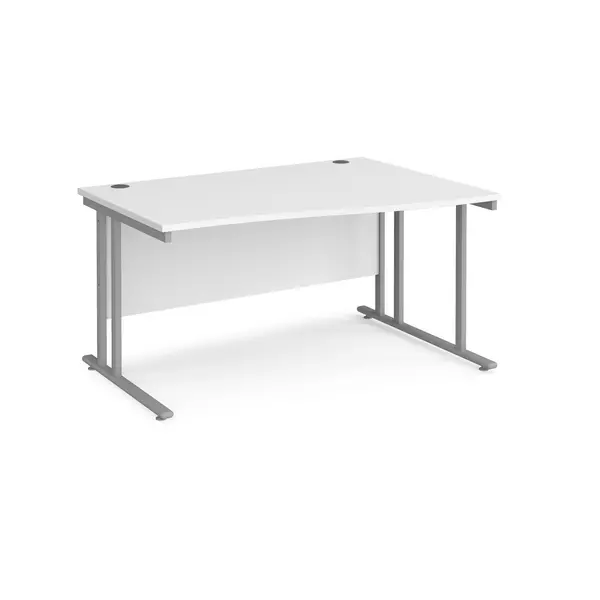 image of Maestro 25 right hand wave desk 1400mm wide - silver cantilever leg frame, white top