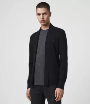 Image of AllSaints Mens Lightweight Mode Open Cardigan, Blue, Size: XL