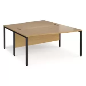 Image of Office Desk 2 Person Wave Desk 1600mm Oak Tops With Black Frames Maestro 25