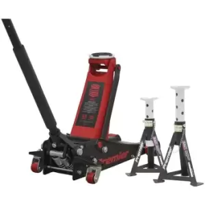 image of 2501LECOMBO Trolley Jack 2.5tonne & Axle Stands (Pair) 3tonne per Stand Combo - Sealey